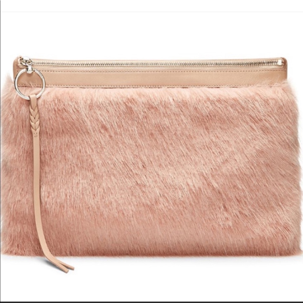 New Rebecca Minkoff Blush Pink Faux Fur Clutch